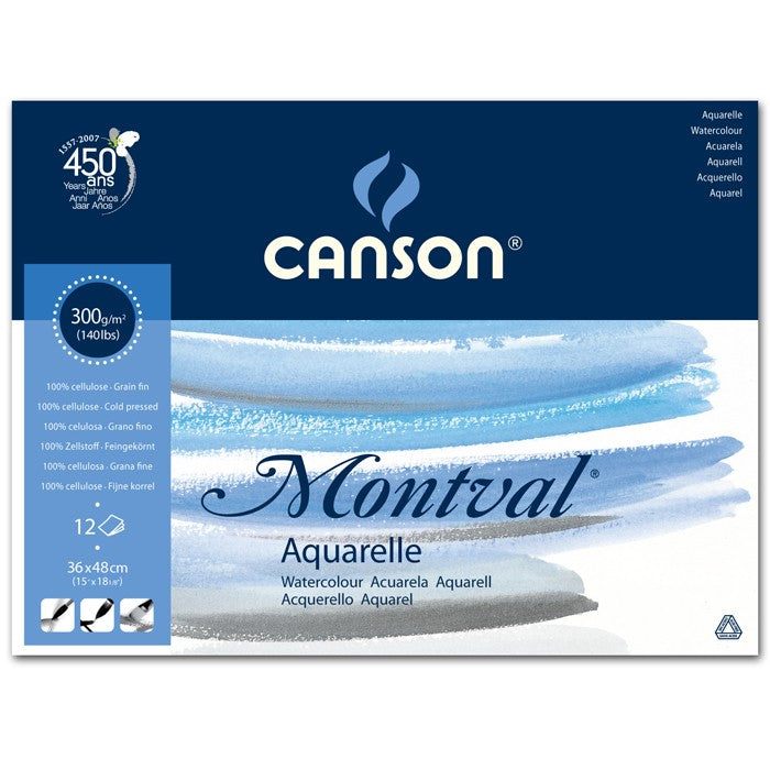 CANSON MONTVAL WATER COLOUR PADS 12 SHEETS 1SG COLD PRESSED 300 GSM 25% COTTON 36 x48 CM (200807321)