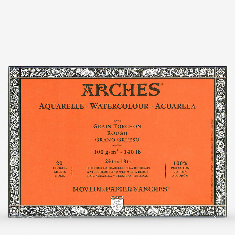 ARCHES WATER COLOUR BLOCK 20 SHEETS ROUGH 300 GSM 100% COTTON 18" x 24" (177173)