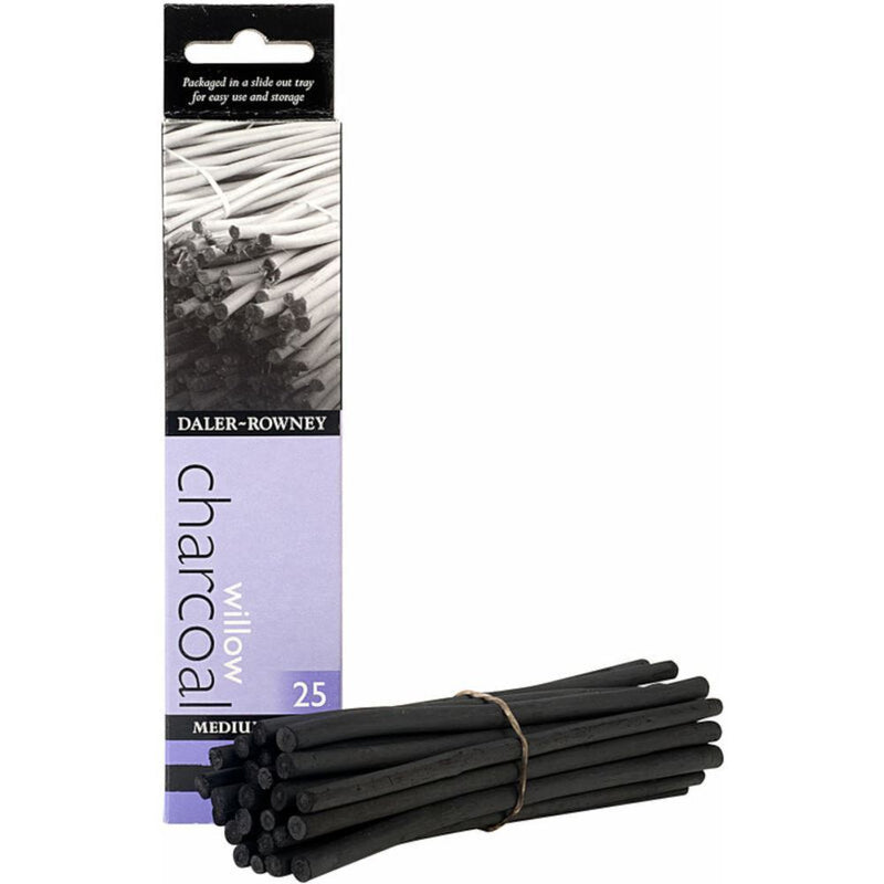 DALER & ROWNEY WILLOW CHARCOAL STICK MEDIUM  SET OF 25 (808020025)