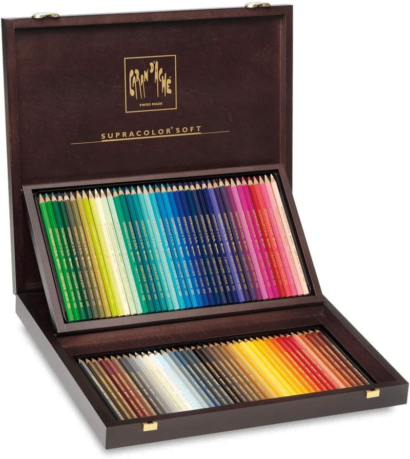 CARAN DACHE SUPRACOLOR SOFT COLOUR PENCIL WOODEN BOX SET OF 80