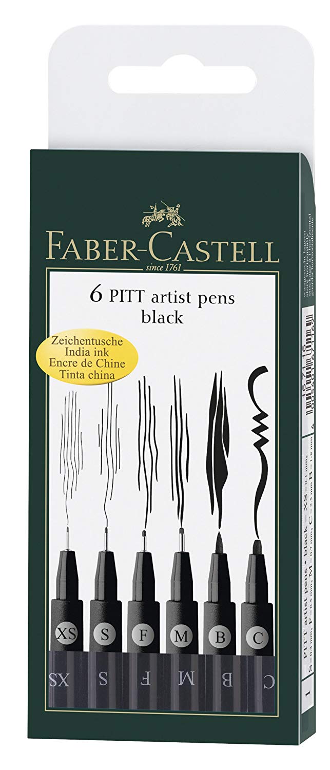 FABERCASTELL PITT PEN BLACK SET OF 6 (167116)