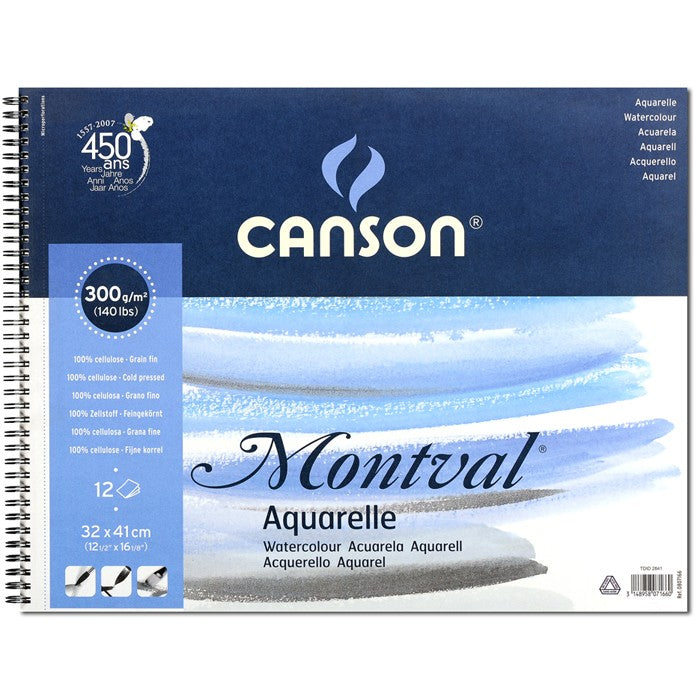 CANSON MONTVAL WATER COLOUR ALBUMS SPIRAL 12 SHEETS 1SG COLD PRESSED 300 GSM 25% COTTON 32 x 41 CM (200807166)