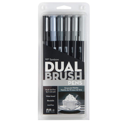 TOMBOW DUAL WATER COLOUR BRUSH PEN GRAYSCALE SET OF 6 (ABT-6C GR)