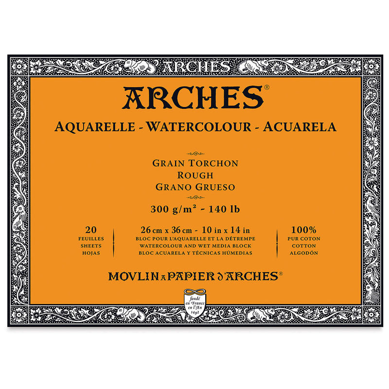 ARCHES WATER COLOUR BLOCK 20 SHEETS ROUGH 300 GSM 100% COTTON 10" x 14" (1795086)