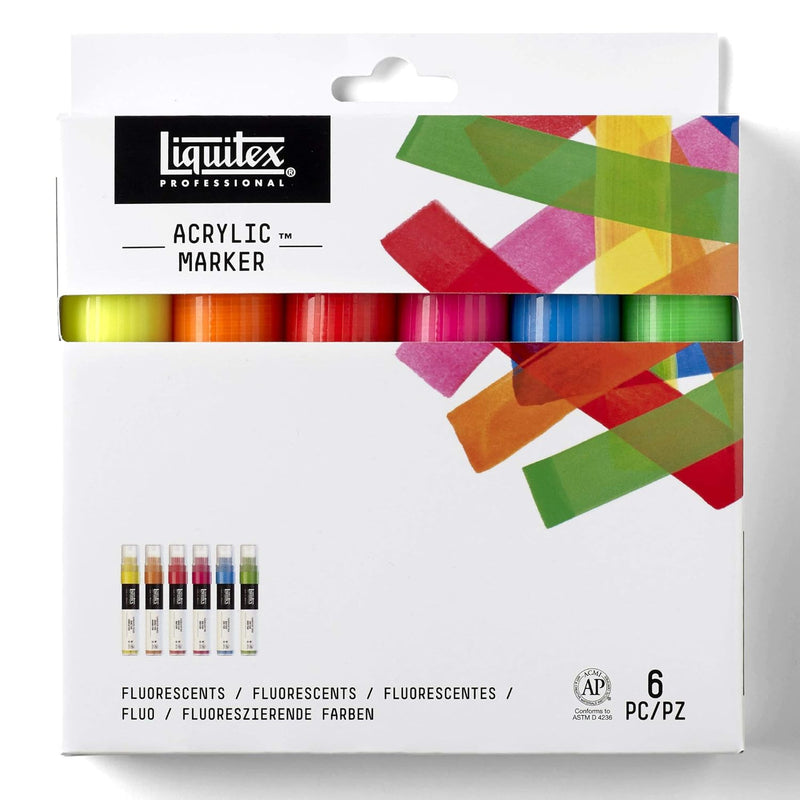 LIQUITEX ACRYLIC PAINT MARKERS FLUORESCENT SET OF 6  (15 MM) (4690005)