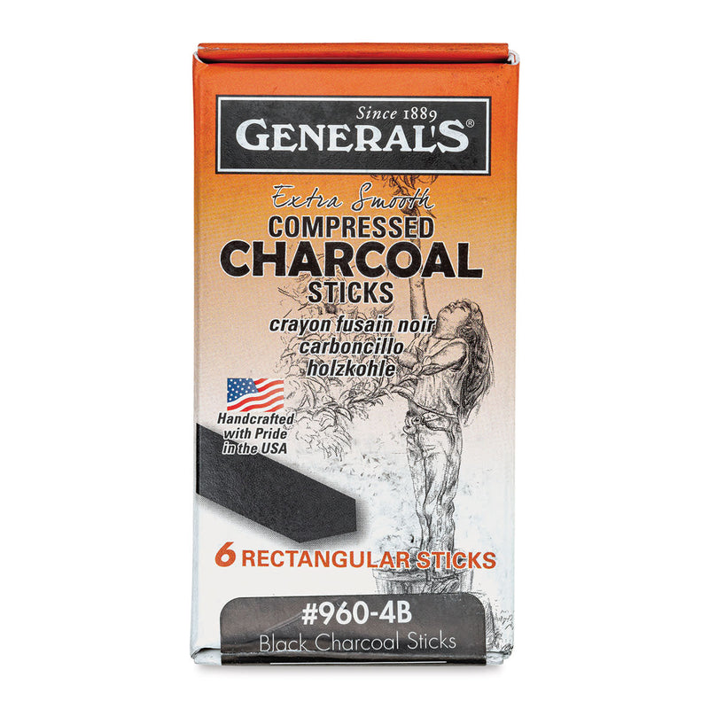 GENERAL COMPRESSED RECTANGLE CHARCOAL STICK 4B (960-4B)