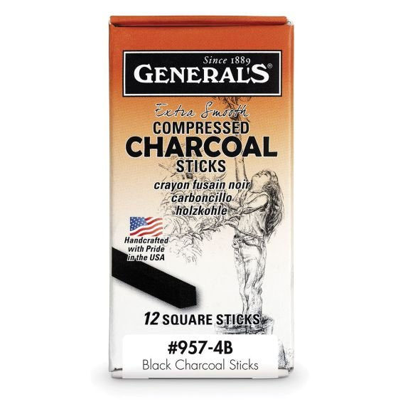 GENERAL COMPRESSED CHARCOAL STICK SQUARE MEDIUM 4B (957-4B)