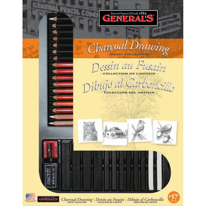 GENERAL RETRO CHARCOAL DRAWING ARTIST COLLECTION SET OF 33 (57)