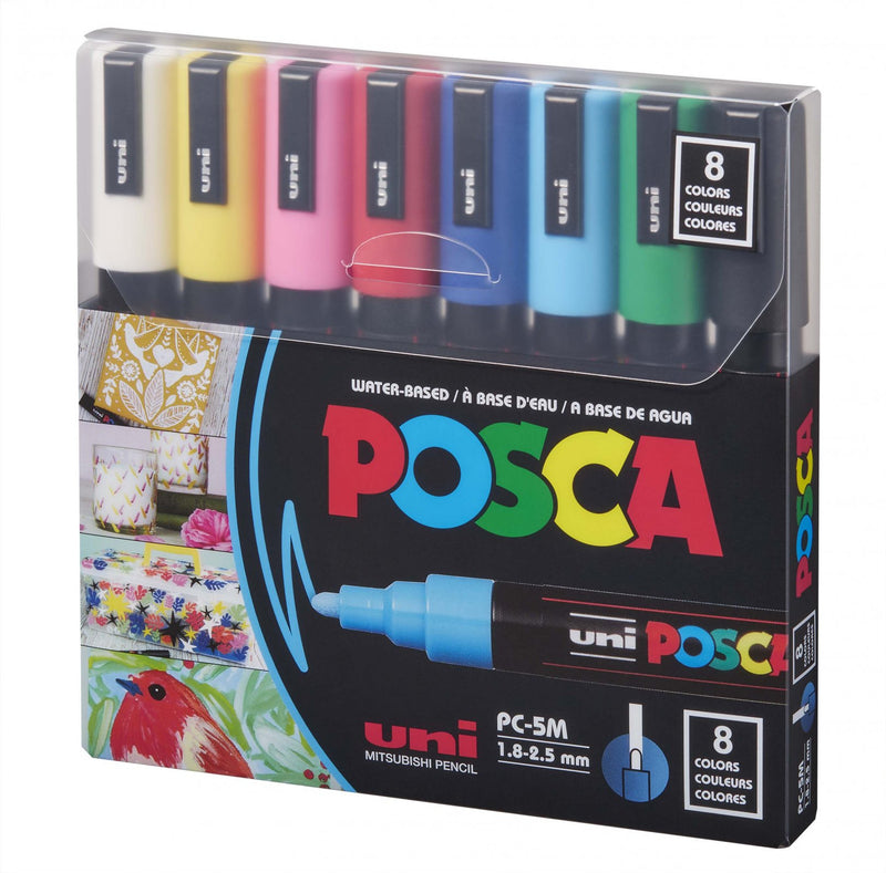 UNIPOSCA MARKER SET OF 8 ASSORTED COLOURS PC-5M