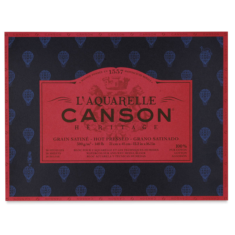 CANSON HERITAGE WATER COLOUR BLOCKS 20 SHEETS 4SG HOT PRESSED 300 GSM 100% COTTON 31 x 41 CM (100720009)