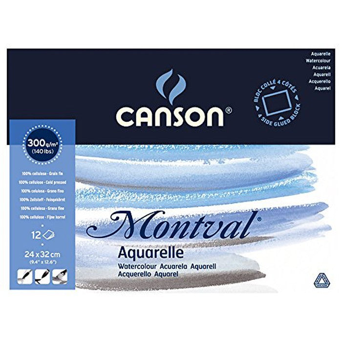 CANSON MONTVAL WATER COLOUR PAD 12 SHEETS 4SG COLD PRESSED 300 GSM 25% COTTON 24 x 32 CM (200006544)