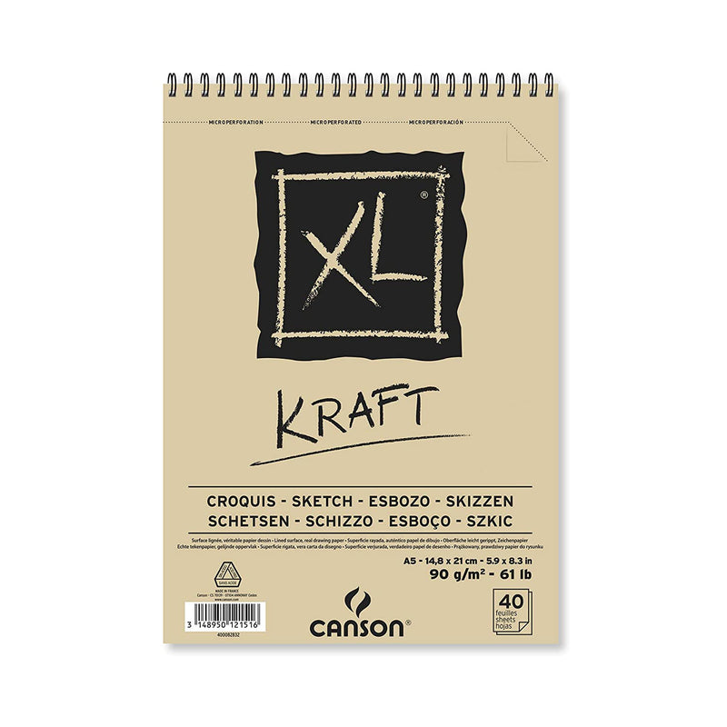 CANSON XL KRAFT LINED ALBUMS SPIRAL 40 SHEETS 90 GSM A5 (400082832)