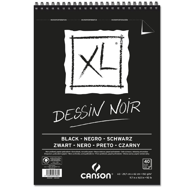 CANSON XL BLACK ALBUMS SPIRAL DEEP BLACK 40 SHEETS 150 GSM A3 (400039087)