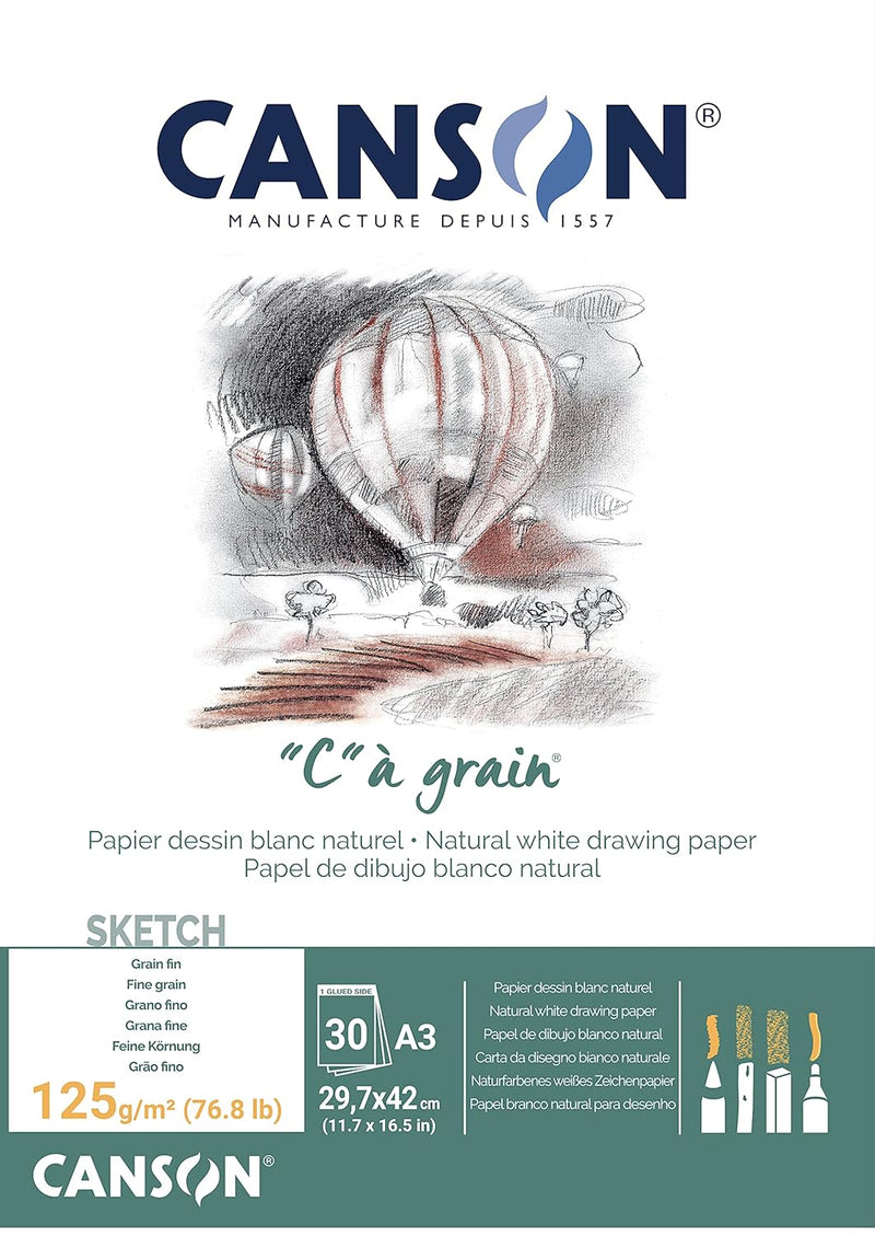 CANSON "C"A GRAIN DRAWING PAD 1SG 125 GSM A3