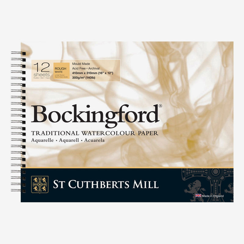 BOCKINGFORD WATER COLOUR PAD WHITE 12 SHEETS SPRIAL ROUGH 300 GSM 25% COTTON 16" x 12" (47330001011E)