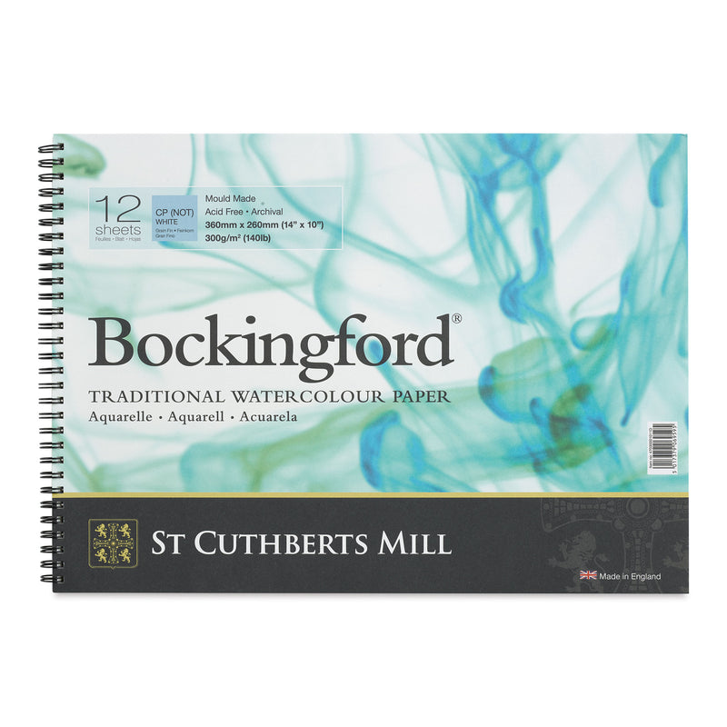 BOCKINGFORD WATER COLOUR PAD WHITE 12 SHEETS SPRIAL COLD PRESSED 300 GSM 25% COTTON 14" x 10" (47030001011D)