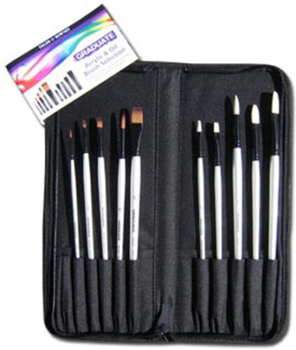 DALER & ROWNEY GRADUATE BRUSH LONG HANDLE ZIP CASE SET OF 10