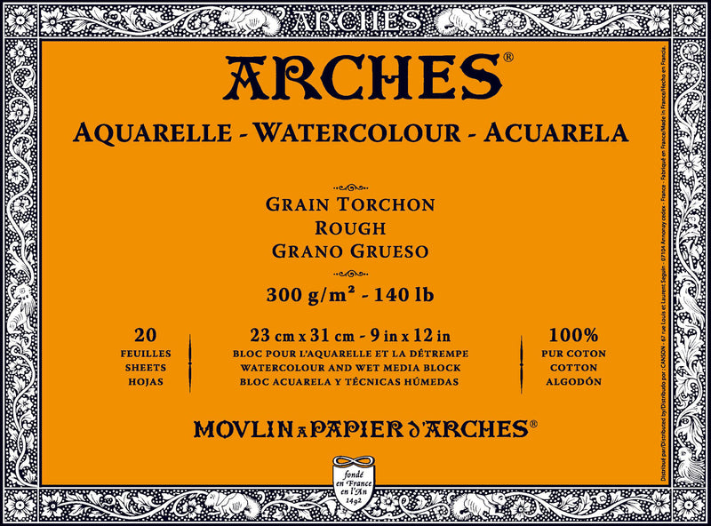 ARCHES WATER COLOUR BLOCK 20 SHEETS ROUGH 300 GSM 100% COTTON 9" x 12" (1795085)