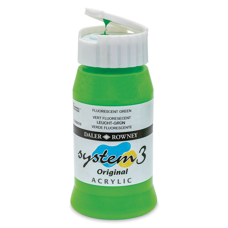 DALER & ROWNEY SYSTEM 3 ACRYLIC 500 ML FLUORO GREEN 500349