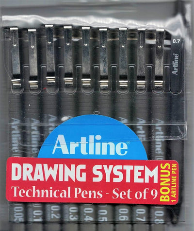 ARTLINE DRAWING PEN BLACK SET OF 9 (10297)