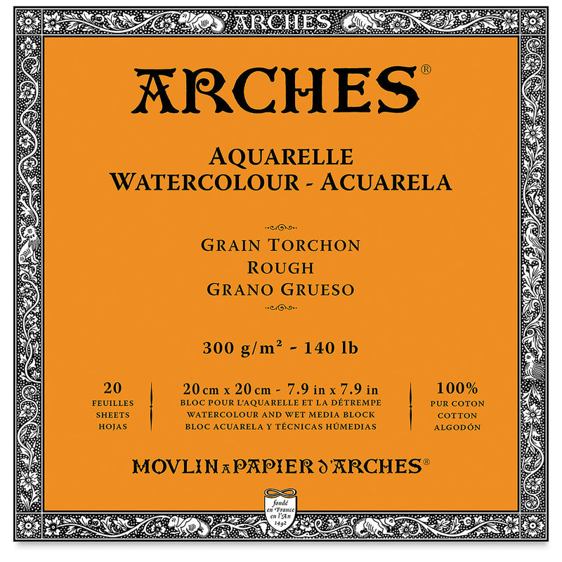 ARCHES WATER COLOUR BLOCK 20 SHEETS ROUGH 300 GSM 100% COTTON 7.9" x 7.9" (1795084)