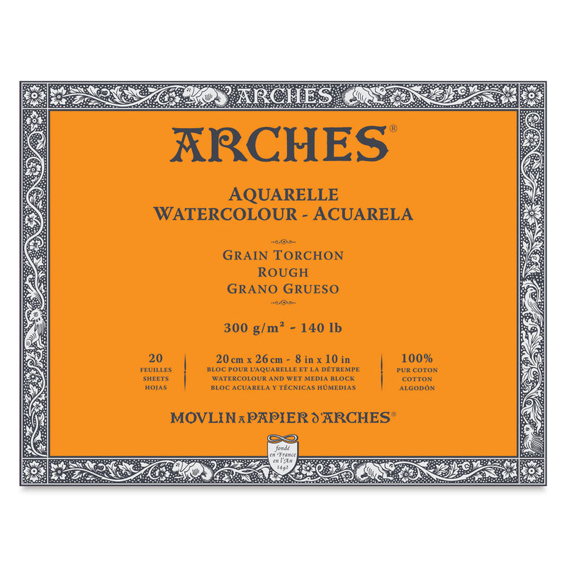 ARCHES WATER COLOUR BLOCK 20 SHEETS ROUGH 300 GSM 100% COTTON 8" x 10" (1711607)