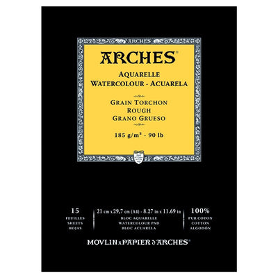 ARCHES WATER COLOUR PAD 15 SHEETS ROUGH 185 GSM 100% COTTON 8.27" x 11.69" (1795224)