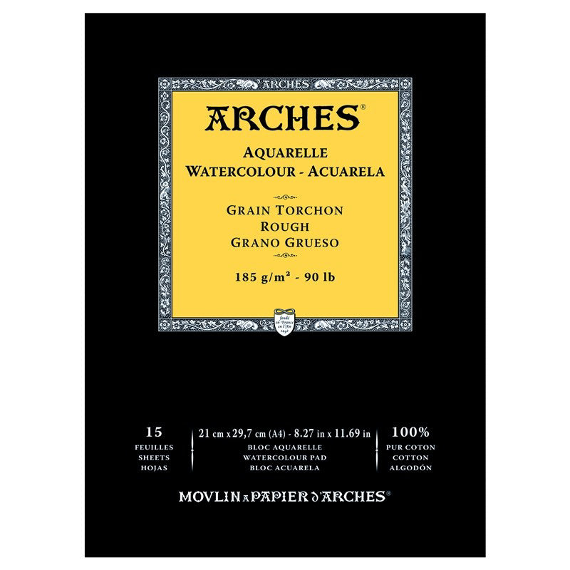 ARCHES WATER COLOUR PAD 15 SHEETS ROUGH 185 GSM 100% COTTON 8.27" x 11.69" (1795224)