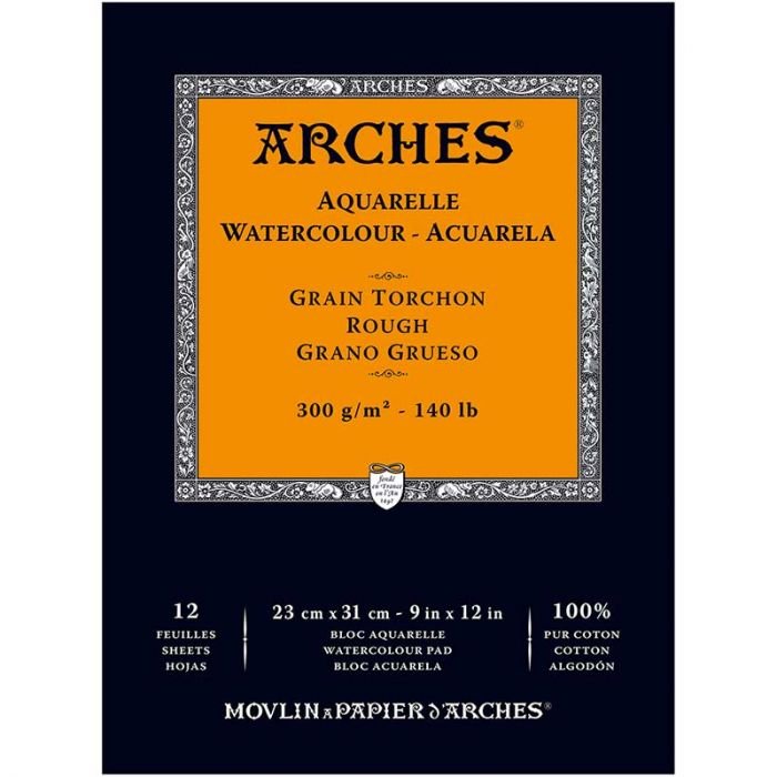 ARCHES WATER COLOUR PAD 15 SHEETS ROUGH 300 GSM 100% COTTON 9" x 12" (1795102)