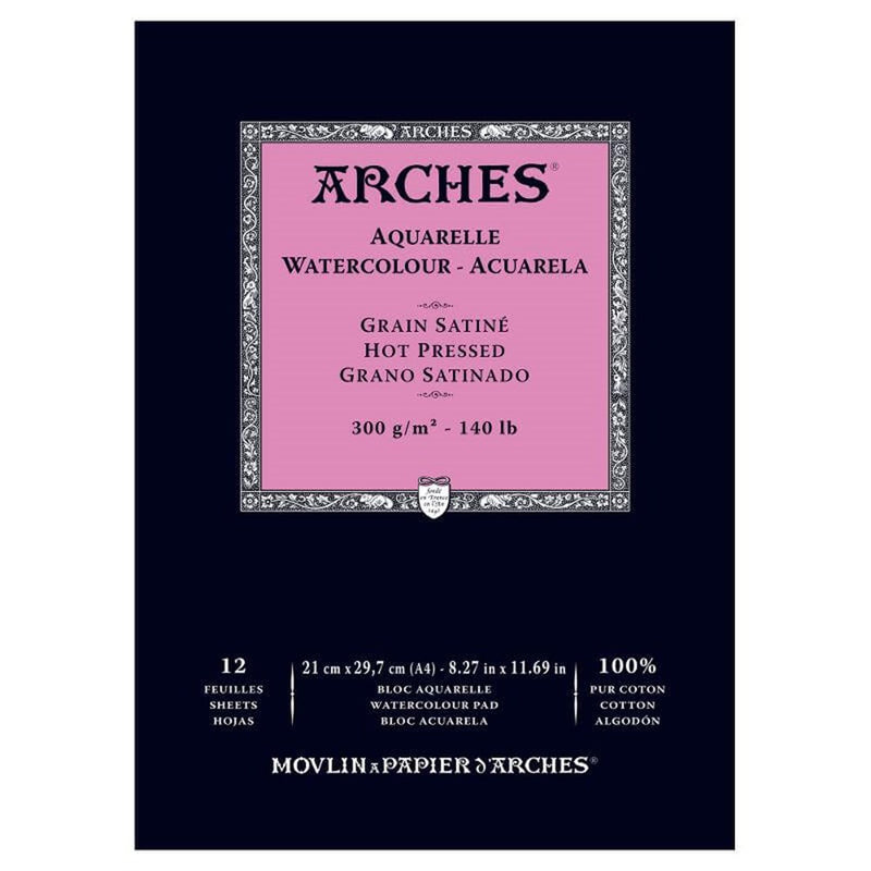 ARCHES WATER COLOUR PAD 15 SHEETS HOT PRESSED 185 GSM 100% COTTON 8.27" x 11.69" (1795096)