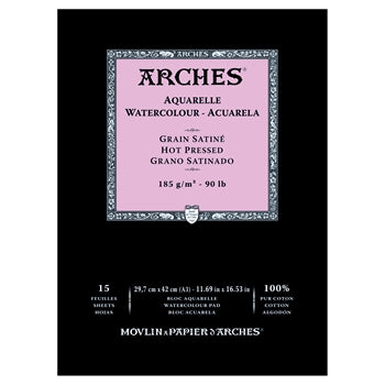 ARCHES WATER COLOUR PAD 15 SHEETS HOT PRESSED 185 GSM 100% COTTON 11.69" x 16.53" (1795222)