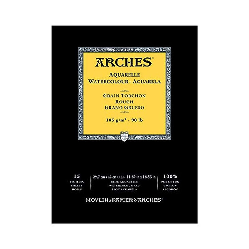 ARCHES WATER COLOUR PAD 15 SHEETS ROUGH 185 GSM 100% COTTON 11.69" x 16.53" (1795225)