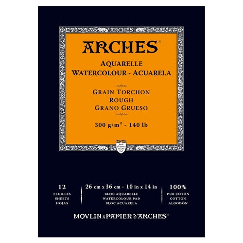 ARCHES WATER COLOUR PAD 15 SHEETS ROUGH 300 GSM 100% COTTON 10" x 14" (1795103)