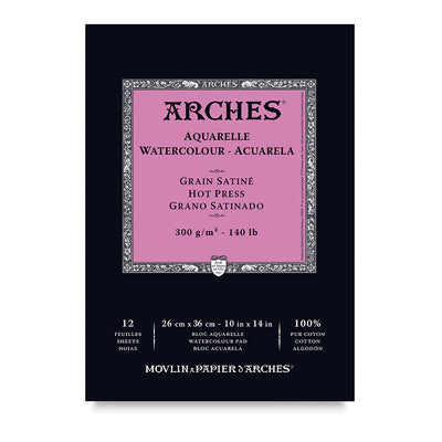 ARCHES WATER COLOUR PAD 15 SHEETS HOT PRESSED 300 GSM 100% COTTON 10" x 14" (1795098)