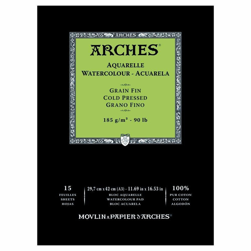 ARCHES WATER COLOUR PAD 15 SHEETS COLD PRESSED 185 GSM 100% COTTON 11.69" x 16.53" (1795219)