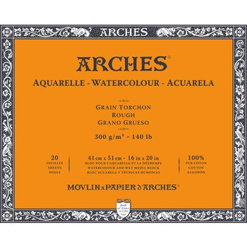 ARCHES WATER COLOUR BLOCK 20 SHEETS ROUGH 300 GSM 100% COTTON 16" x 20" (1711610)