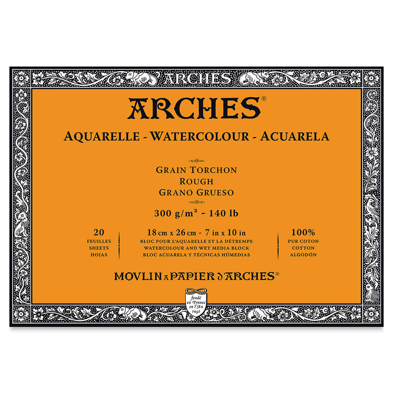 ARCHES WATER COLOUR BLOCK 20 SHEETS ROUGH 300 GSM 100% COTTON 7" x 10&