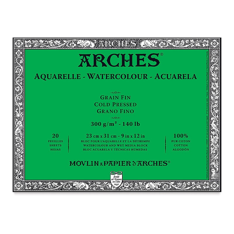 ARCHES WATER COLOUR BLOCK 20 SHEETS COLD PRESSED 300 GSM 100% COTTON 9" x 12" (1795060)