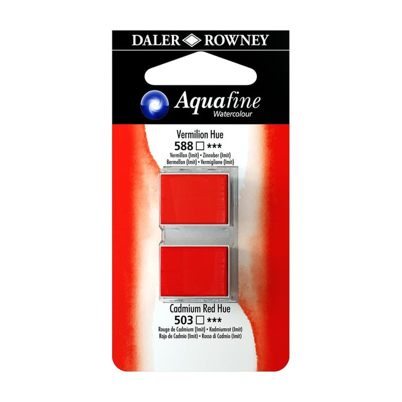 DALER & ROWNEY AQUAFINE 2 PC 1/2 PAN  VERMILION HUE/CAD RED HUE SET OF 2 (004)