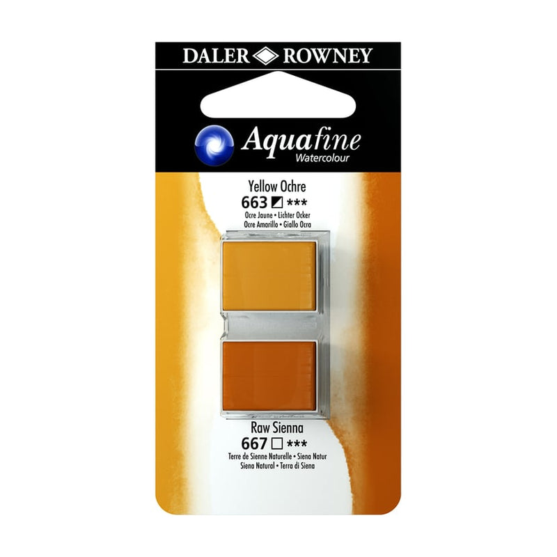 DALER & ROWNEY AQUAFINE 2 PC 1/2 PAN  YELLOW OCHRE/RAW SIENNA SET OF 2 (017)