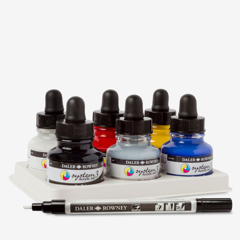 DALER & ROWNEY SYSTEM 3 ACRYLIC INK SET OF 6 X 29.5 ML