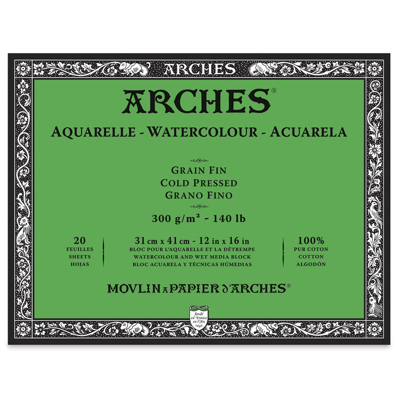 ARCHES WATER COLOUR BLOCK 20 SHEETS COLD PRESSED 300 GSM 100% COTTON 12"x 16" (1795062)