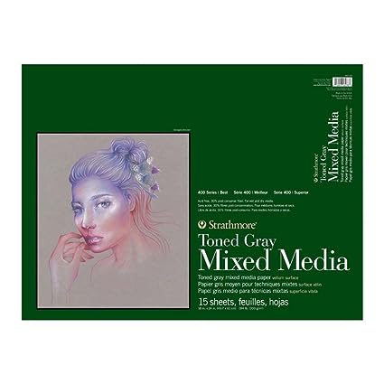 STRATHMORE TONED GRAY MIXED MEDIA PADS 15 SHEETS SR 400 300 GSM 45.7 x 70 CM (P462-318)