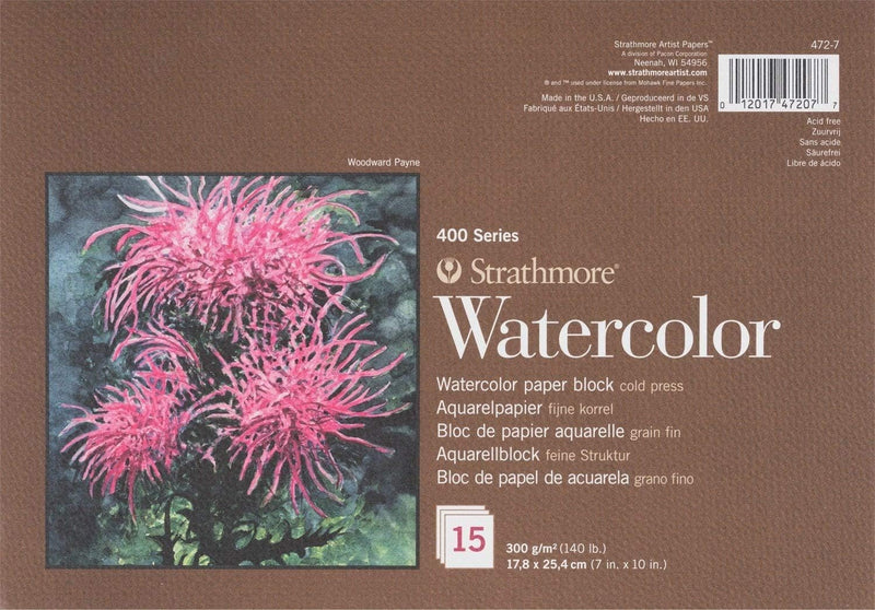 STRATHMORE WATER COLOUR BLOCKS 15 SHEETS SR 400 COLD PRESSED 300 GSM 17.8 x 25.4 CM (P472-7-4)