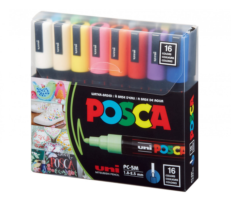 UNIPOSCA MARKER SET OF 16 ASSORTED COLOURS PC-5M