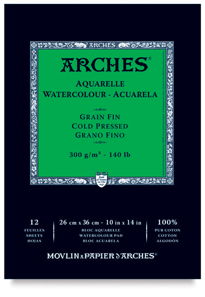 ARCHES WATER COLOUR PAD 12 SHEETS COLD PRESSED 300 GSM 100% COTTON 10" x 14" (1795093)