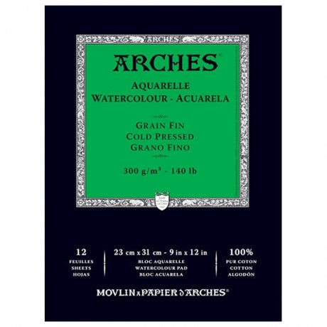 ARCHES WATER COLOUR PAD 12 SHEETS COLD PRESSED 300 GSM 100% COTTON 9" x 12" (1795092)