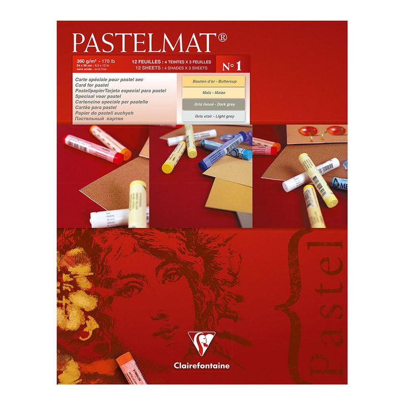 CLAIREFONTAINE PASTELMAT NO 1 360 GSM 12 SHEETS 4 CLRS 9.5 X 12 (96017C)