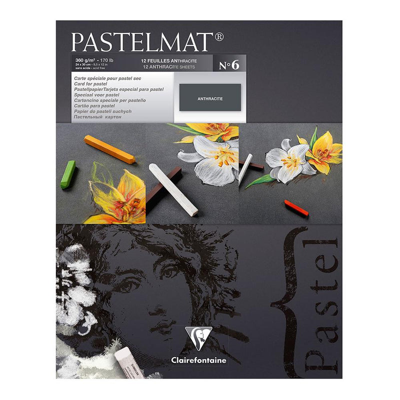 CLAIREFONTAINE PASTELMAT NO 6 360 GSM 12 SHEETS ANTHRACITE 9.5 X 12 (96004C)