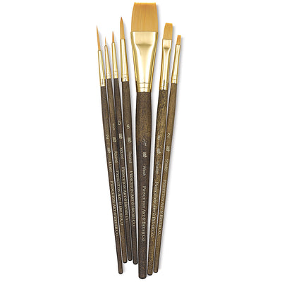 PRINCETON REAL VALUE BRUSH SELECTION SYNTHETIC HAIR GOLDEN TAKLON SHORT HANDLE SET OF 7 (9141)